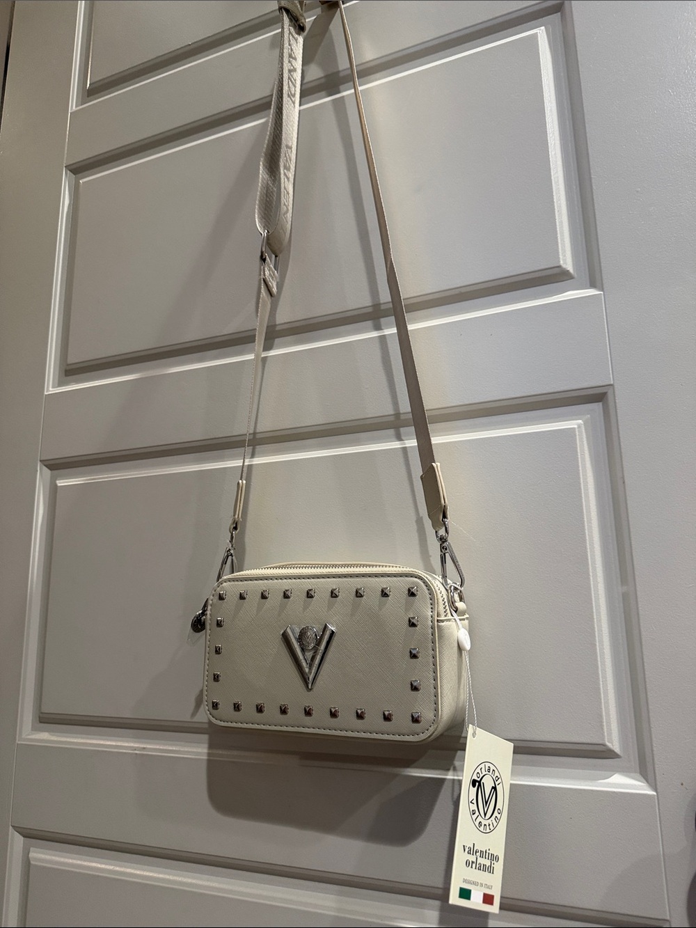 Valentino Orlandi Light Grey Crossbody Bag with Stud Detail